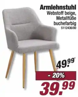 Poco Armlehnstuhl Webstoff beige, Metallfüße buchefarbig Angebot