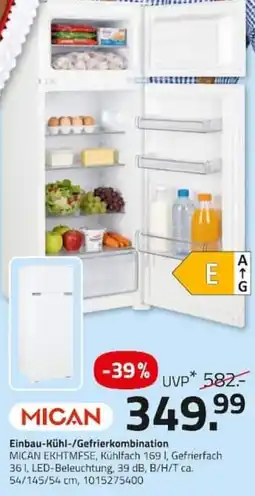 ROLLER MICAN Einbau-Kühl-/Gefrierkombination Angebot