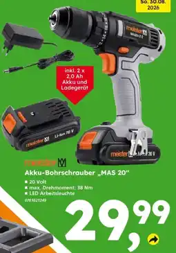 Globus Baumarkt meister Akku-Bohrschrauber „MAS 20" Angebot