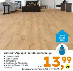 Globus Baumarkt Laminat Aquaprotect XL Eiche beige Angebot