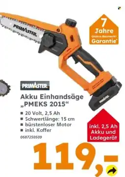 Globus Baumarkt PRIMASTER Akku Einhandsäge „PMEKS 2015“ Angebot