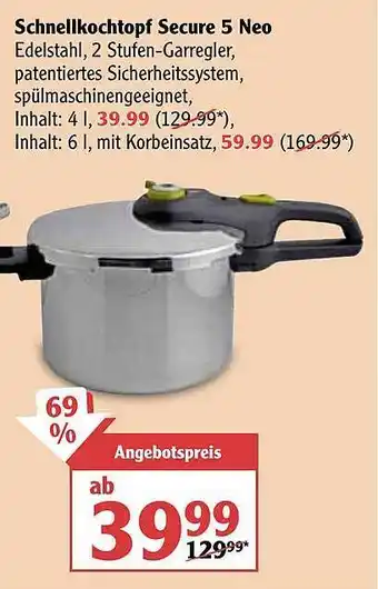 Globus Schnellkochtopf Secure 5 Neo Angebot