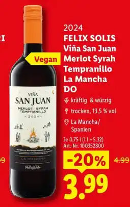 Lidl FELIX SOLIS Viña San Juan Merlot Syrah Tempranillo Angebot