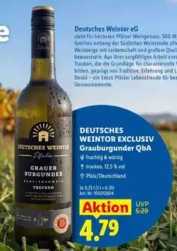 Lidl DEUTSCHES WEINTOR EXCLUSIV Grauburgunder QbA Angebot