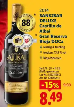 Lidl Sansibar Deluxe Castillo de Albai Gran Reserva Rioja DOCa Angebot