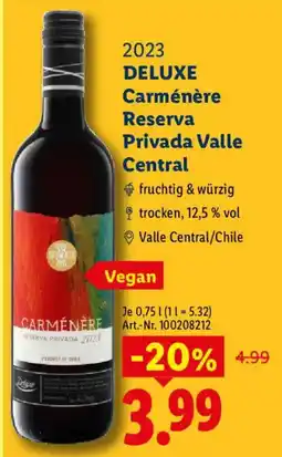 Lidl DELUXE Carménère Reserva Privada Valle Central Angebot