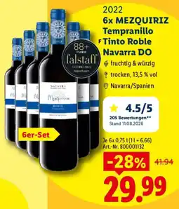 Lidl MEZQUIRIZ Tempranillo Tinto Roble Angebot