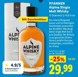 Lidl PFANNER Alpine Single Malt Whisky Angebot