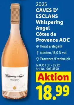 Lidl 2025 CAVES D' ESCLANS Whispering Angel Côtes de Provence AOC Angebot