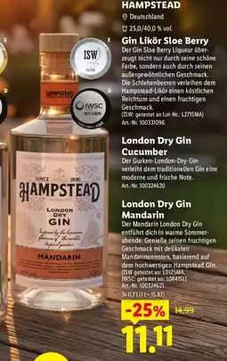 Lidl HAMPSTEAD London Dry Gin Mandarin Angebot