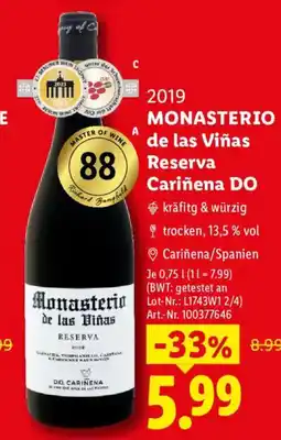 Lidl Monasterio de las Viñas Reserva Cariñena DO Angebot