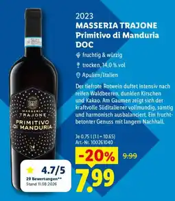 Lidl MASSERIA TRAJONE Primitivo di Manduria DOC Angebot
