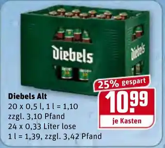 REWE Center Diebels Alt 20x0,5L/24x0,33L Angebot