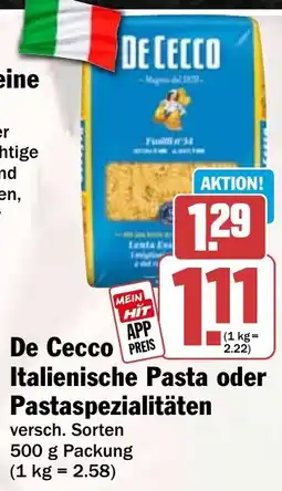 HIT Ullrich De Cecco Italienische Pasta oder Pastaspezialitäten Angebot