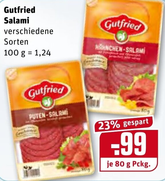 Gutfried Salami 80g Angebot bei REWE Kaufpark