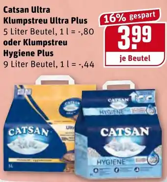 REWE Kaufpark Catsan Ultra Klumpstreu Ultra Plus 5L oder Klumpstreu Hygiene Plus 9L Angebot