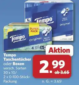 Combi Tempo Taschentücher oder Boxen Angebot