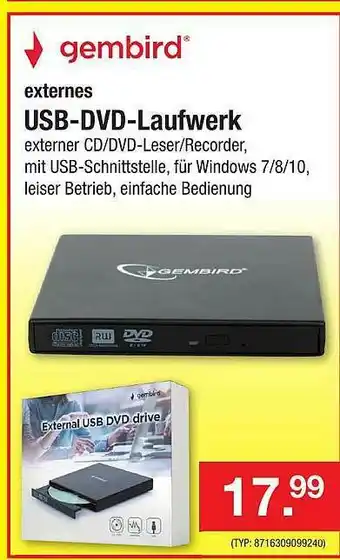 Zimmermann Gembird Externes Usb-dvd-laufwerk Angebot