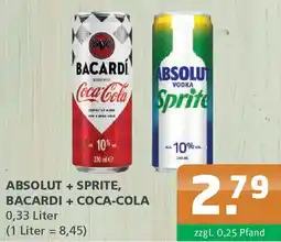 Getränke A-Z Absolut + sprite, bacardi + coca-cola Angebot