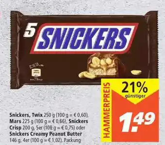 Marktkauf Snickers Twix Mars Snickers Crisp Oder Snickers Creamy Peanut Butter Angebot