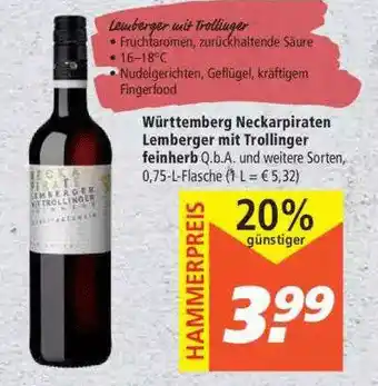 Marktkauf Württemberg Neckarpiraten Lemberger Mit Trollinger Feinherb Angebot