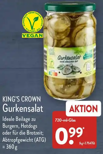 Aldi Nord King's Crown Gurkensalat 720ml Angebot