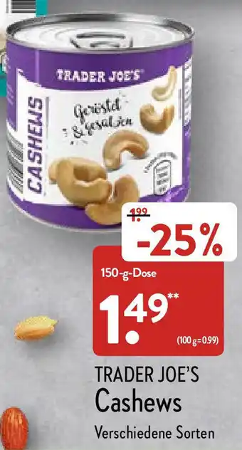 Aldi Nord Trader Joe's Cashews 150g Dose Angebot