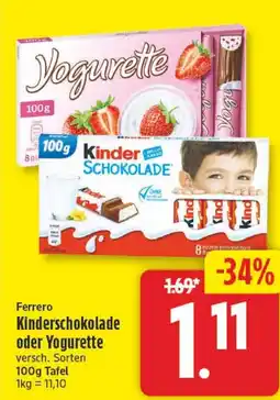 Elli Markt Ferrero Kinderschokolade oder Yogurette Angebot