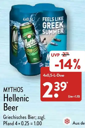 Aldi Nord Mythos Hellenic Beer 4x0,5L Dose Angebot