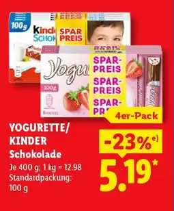 Lidl YOGURETTE/KINDER Schokolade Angebot