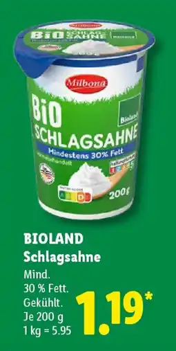 Lidl BIOLAND Schlagsahne Angebot