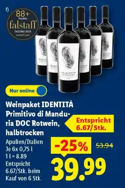 Lidl Weinpaket IDENTITÀ Primitivo di Manduria DOC Rotwein, halbtrocken Angebot