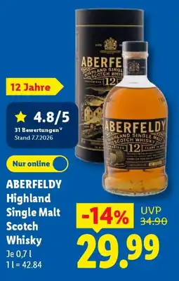 Lidl ABERFELDY Highland Single Malt Scotch Whisky Angebot
