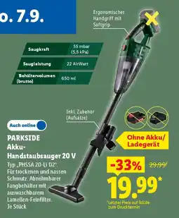 Lidl PARKSIDE Akku-Handstaubsauger 20 V Angebot