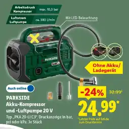 Lidl PARKSIDE Akku-Kompressor und -Luftpumpe 20 V Angebot