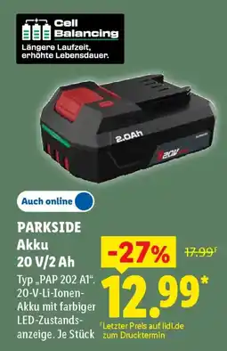 Lidl PARKSIDE Akku 20 V/2 Ah Angebot