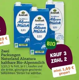 tegut Naturland Alnatura haltbare Bio-Alpenmilch Angebot