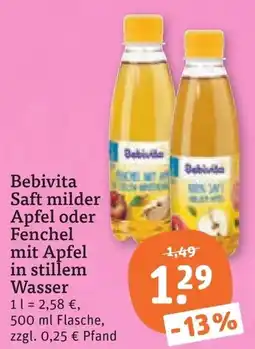 tegut Bebivita Saft milder Apfel oder Fenchel mit Apfel in stillem Wasser Angebot