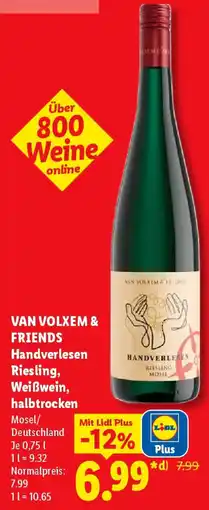 Lidl VAN VOLXEM & FRIENDS Handverlesenen Riesling, Weißwein, halbtrocken Angebot