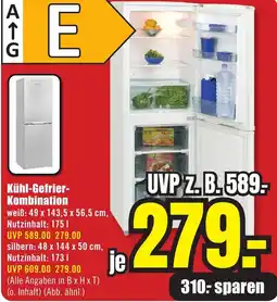 B1 Discount Baumarkt Kühl-Gefrier Kombination Angebot