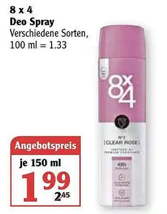 Globus 8x4 Deo Spray 150ml Angebot