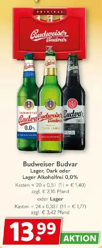 Getränkeland Budweiser Budvar Lager, Dark oder Lager Alkoholfrei 0,0% Angebot