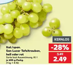 Kaufland Ital./span. San Lucar Tafeltrauben, hell oder rot Angebot