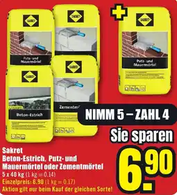 B1 Discount Baumarkt Sakret Beton-Estrich, Putz- und Mauermörtel oder Zementmörtel Angebot