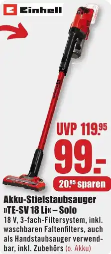 B1 Discount Baumarkt Einhell Akku-Stielstaubsauger »TE-SV 18 Li« Solo Angebot