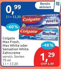 Budni Colgate Max Fresh, Max White oder Sensation White Zahncreme Angebot