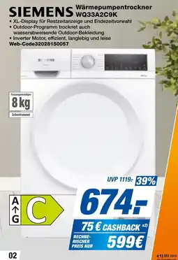 expert Techno Land SIEMENS Wärmepumpentrockner WQ33A2C9K Angebot