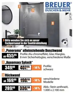 V Baumarkt Panorama alleinstehende Duschwand Angebot