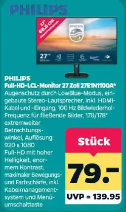 Netto PHILIPS Full-HD-LCL-Monitor 27 Zoll 27E1N1100A Angebot