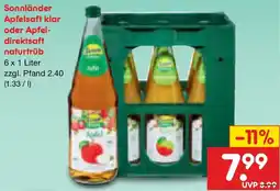 Netto Marken-Discount Sonnländer Apfelsaft klar oder Apfeldirektsaft naturtrüb Angebot